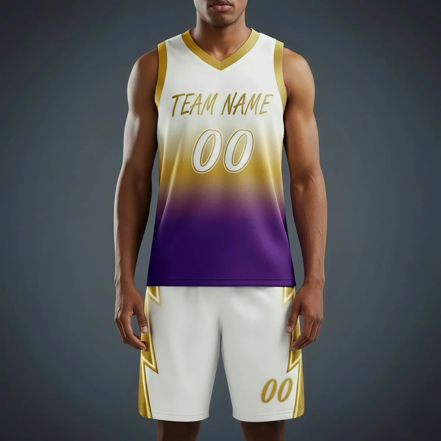 V-neck basketball uniform kit with a classic collar, made from maximum ventilation 150G Short Hole Mesh.