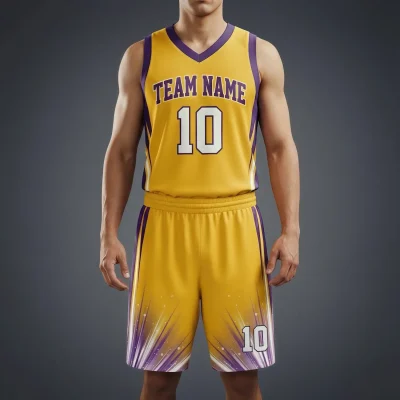 V-neck basketball uniform kit with a classic collar, made from durable and smooth 150G Interlock fabric.