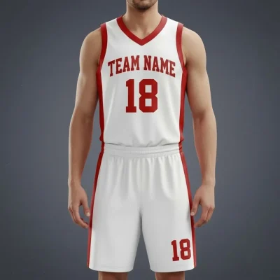 V-neck basketball uniform kit with a classic collar and the distinctive woven texture of 160G Jacquard fabric.