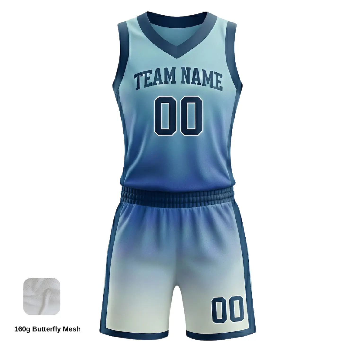 Women's-specific V-neck basketball uniform kit with a classic collar, contoured fit, and heavyweight textured 160G Butterfly Mesh.