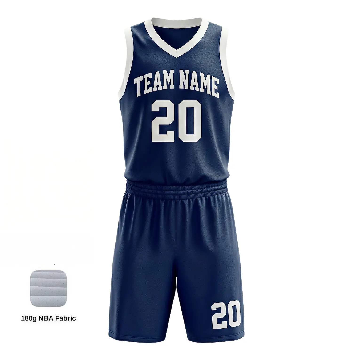 V-neck basketball uniform kit with a classic collar, made from heavyweight 180G NBA-style jacquard fabric.