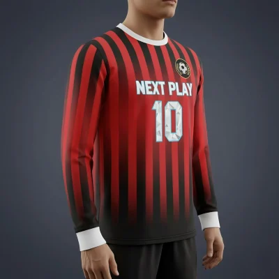 Soccer player wearing long sleeve birdseye mesh jersey demonstrating breathability during warm weather match