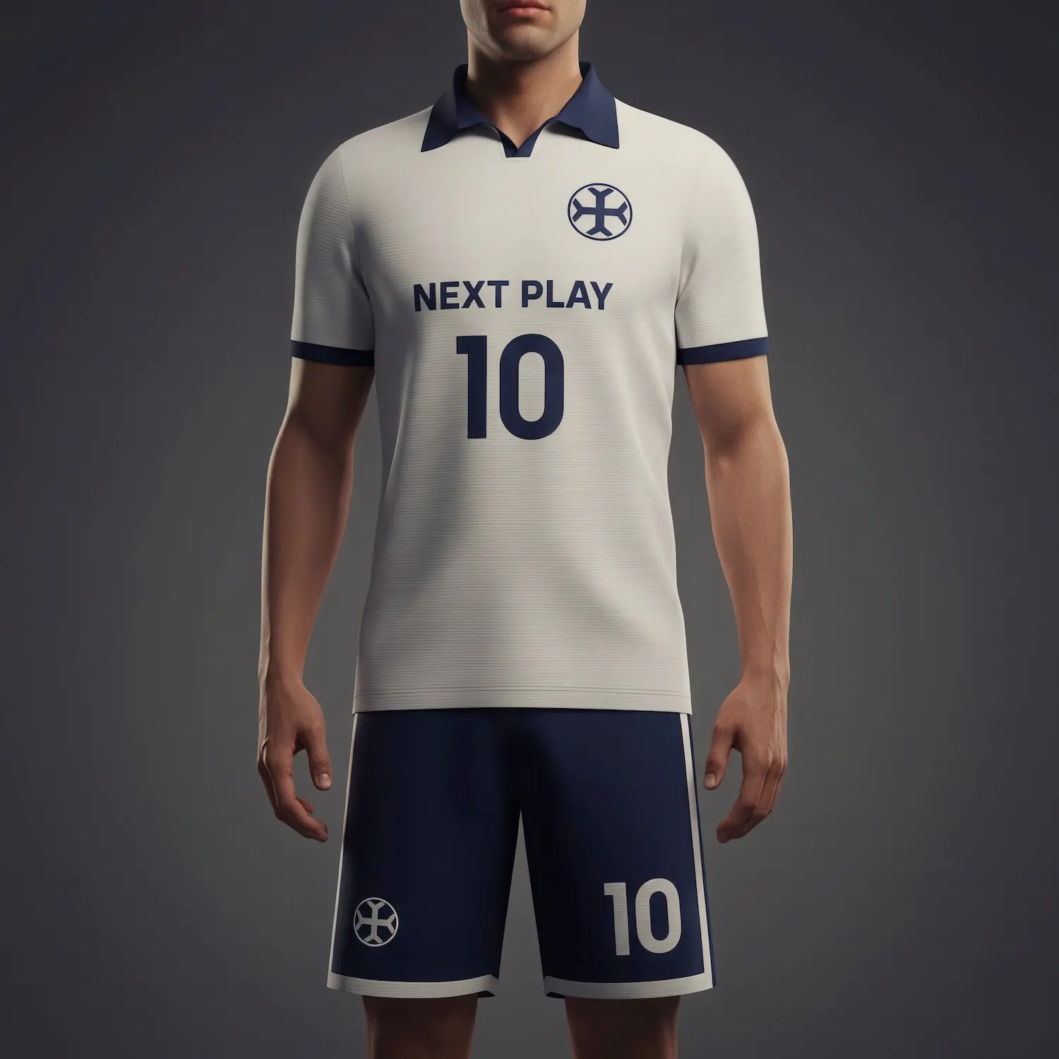 Soccer team wearing complete mesh uniform sets with flat lapel neck jerseys and matching breathable shorts