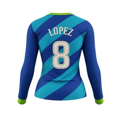 Women's soccer team wearing contoured long sleeve V-neck jerseys during a match