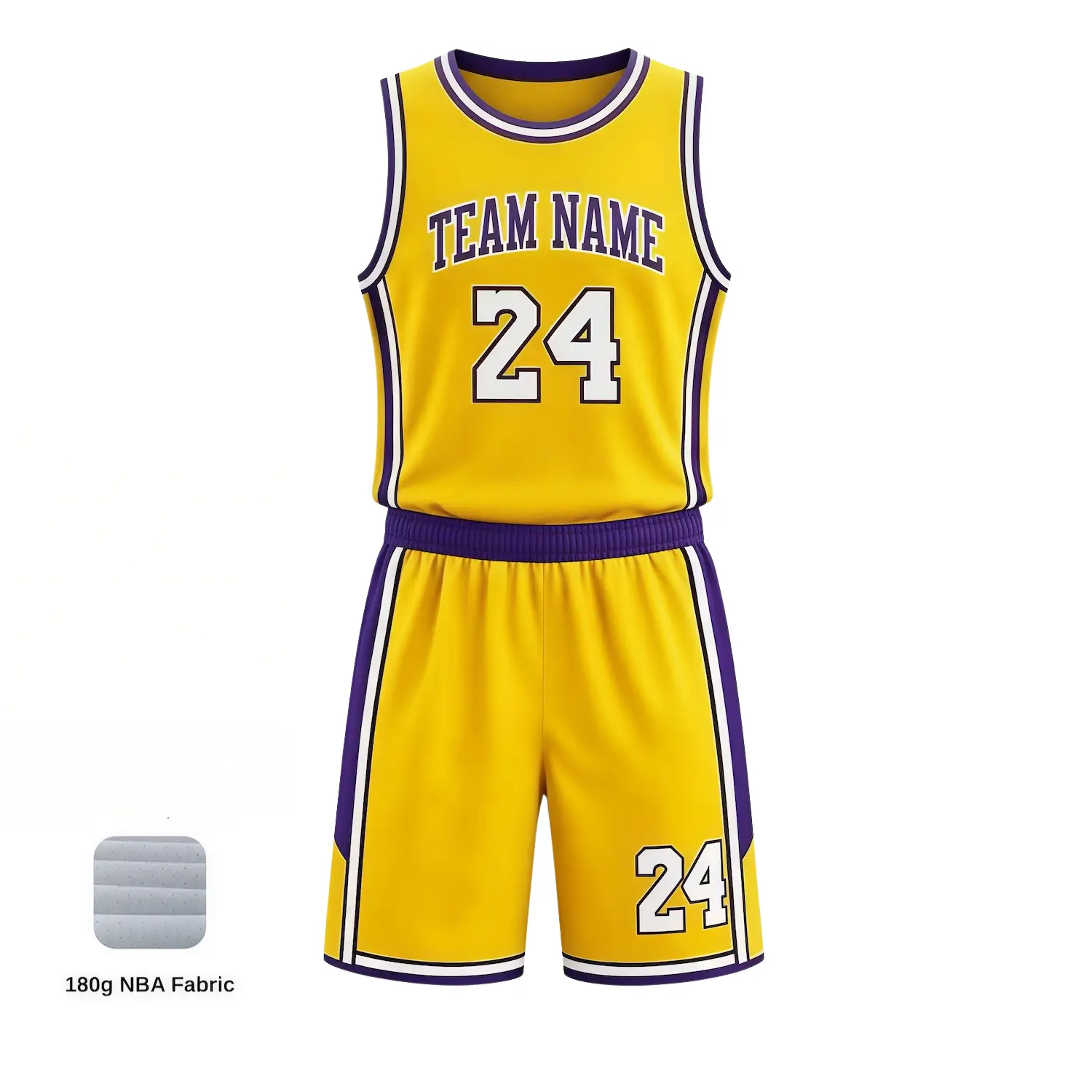 Premium 180G NBA-style jacquard fabric basketball uniform kit with structured jersey and shorts for a professional look.