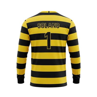Elite soccer team in advanced long sleeve performance mesh V-neck jerseys during a match