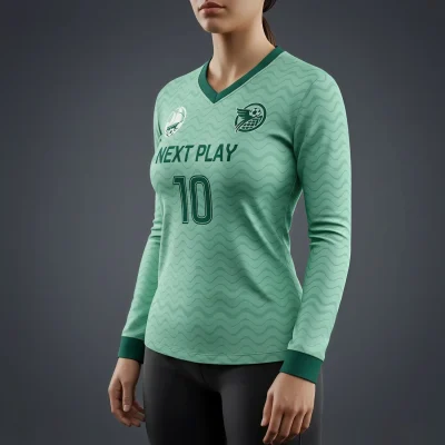 Elite soccer team in advanced long sleeve performance mesh V-neck jerseys during a match