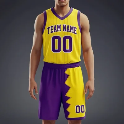 V-neck basketball uniform kit with a classic collar and textured 130G Butterfly Mesh fabric for enhanced cooling.