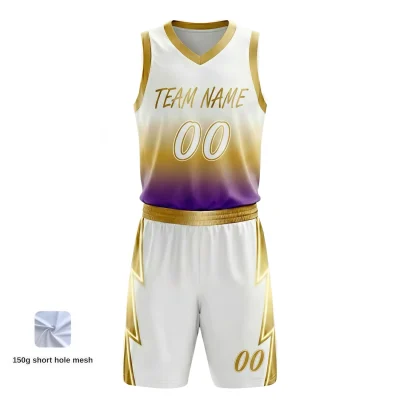 V-neck basketball uniform kit with a classic collar, made from maximum ventilation 150G Short Hole Mesh.