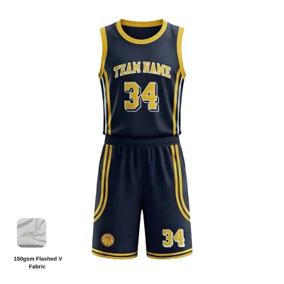 Innovative Flashed V Fabric basketball uniform kit, showing the smooth sublimated exterior and advanced cooling inner lining.