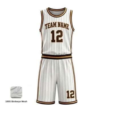 Ultra-lightweight 100G Birdseye Mesh basketball uniform kit with sublimated jersey and shorts for ultimate airflow.