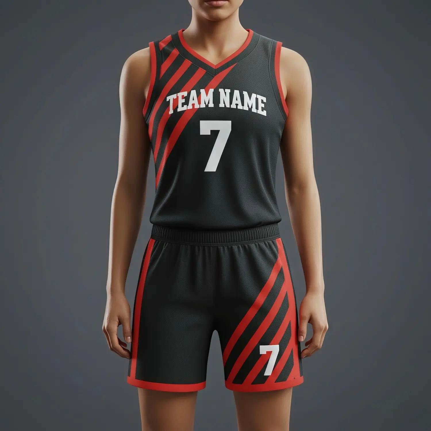 Women's-specific V-neck basketball uniform kit with a classic collar, contoured fit, and textured 130G Butterfly Mesh fabric.