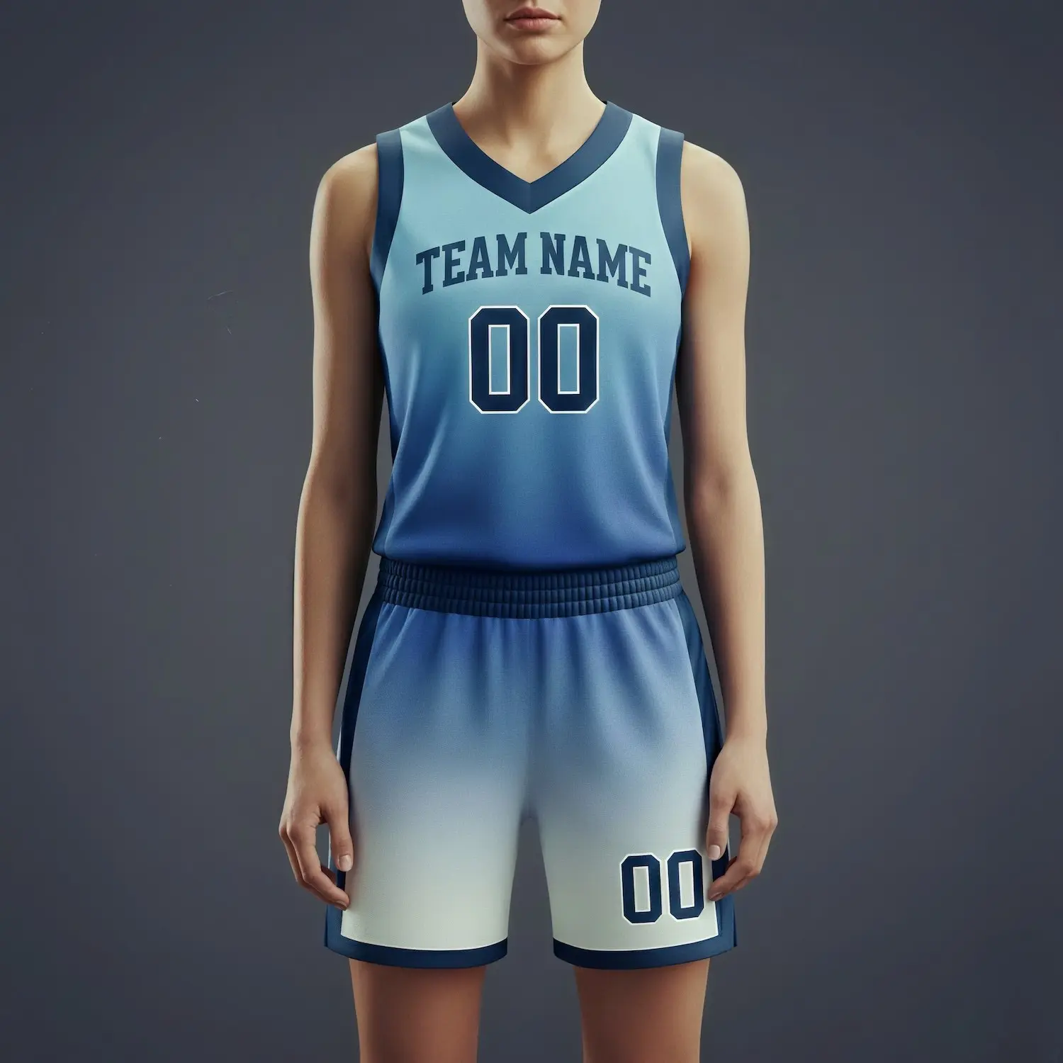Women's-specific V-neck basketball uniform kit with a classic collar, contoured fit, and heavyweight textured 160G Butterfly Mesh.