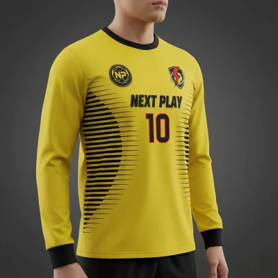 Athlete demonstrating full range of motion in long sleeve spandex soccer jersey during cool weather training