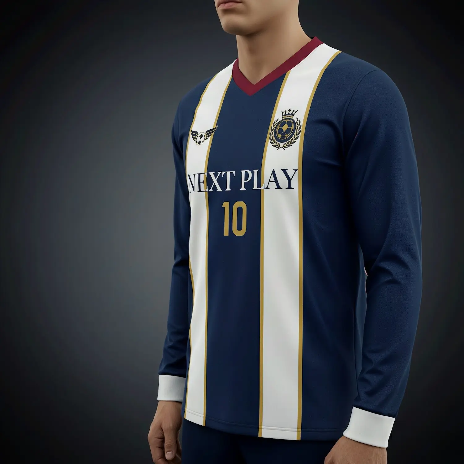 Soccer team wearing classic long sleeve V-neck jerseys in cooler weather