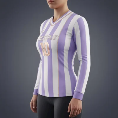 Soccer player in a breathable long sleeve mesh V-neck jersey during a warm-weather match