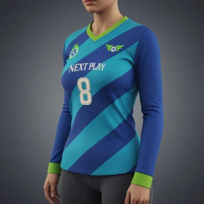 Women's soccer team wearing contoured long sleeve V-neck jerseys during a match