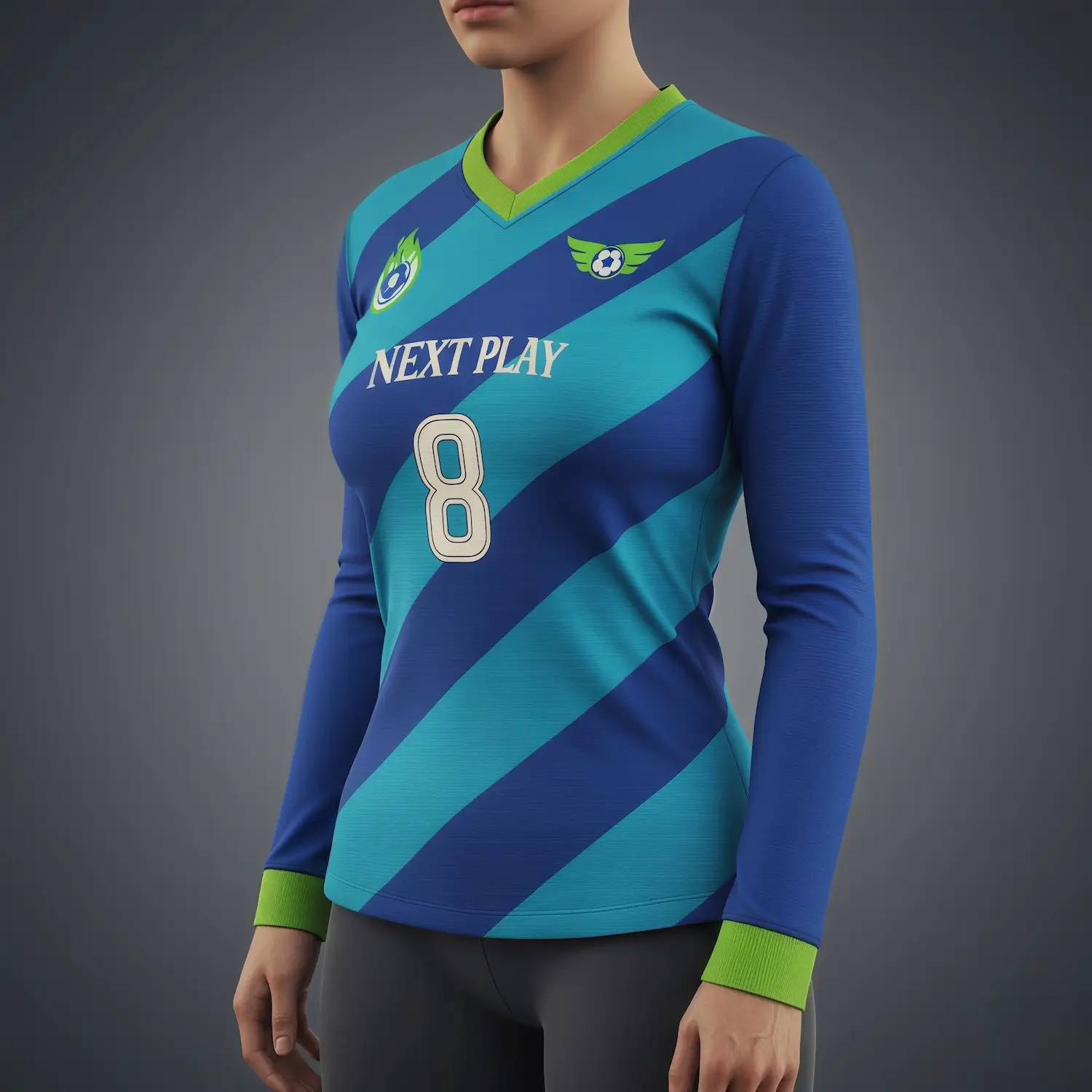 Women's soccer team wearing contoured long sleeve V-neck jerseys during a match