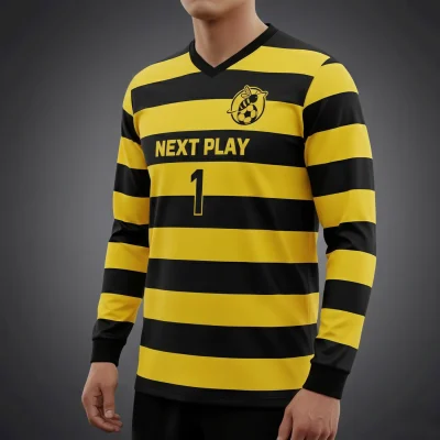 Elite soccer team in advanced long sleeve performance mesh V-neck jerseys during a match
