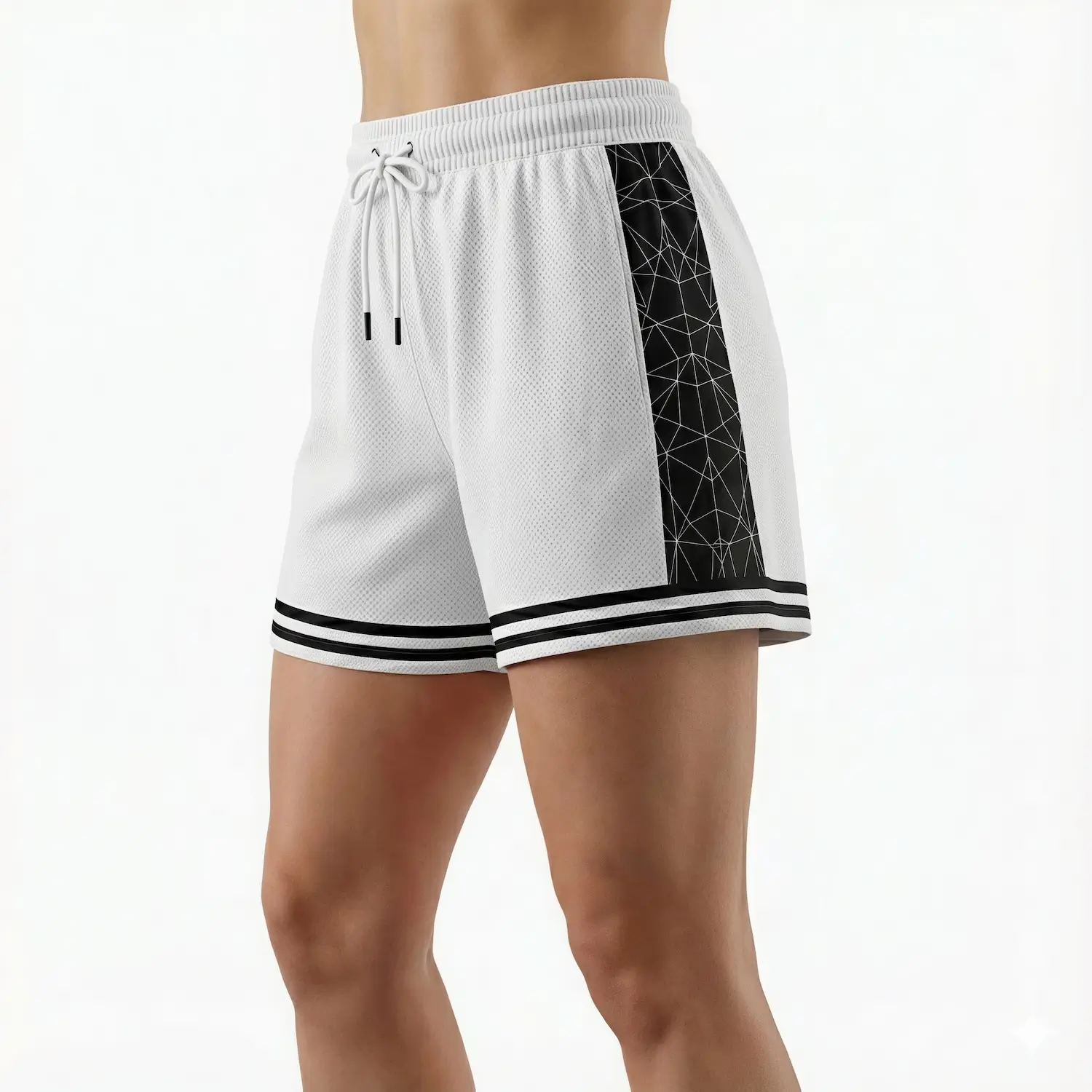 Female basketball player wearing 2-inch inseam breathable Shorts Mesh shorts