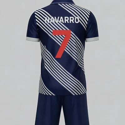 Elite soccer team wearing complete silk-feel uniform sets with flat lapel neck jerseys and matching luxury shorts