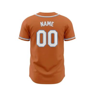 A classic full-button front baseball jersey custom sublimated with team logos, made from durable 200G Interlock fabric.