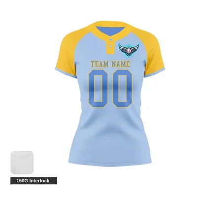 A lightweight custom women's baseball jersey with a soft feel, made from 150G Both Side Poly fabric with full sublimation.