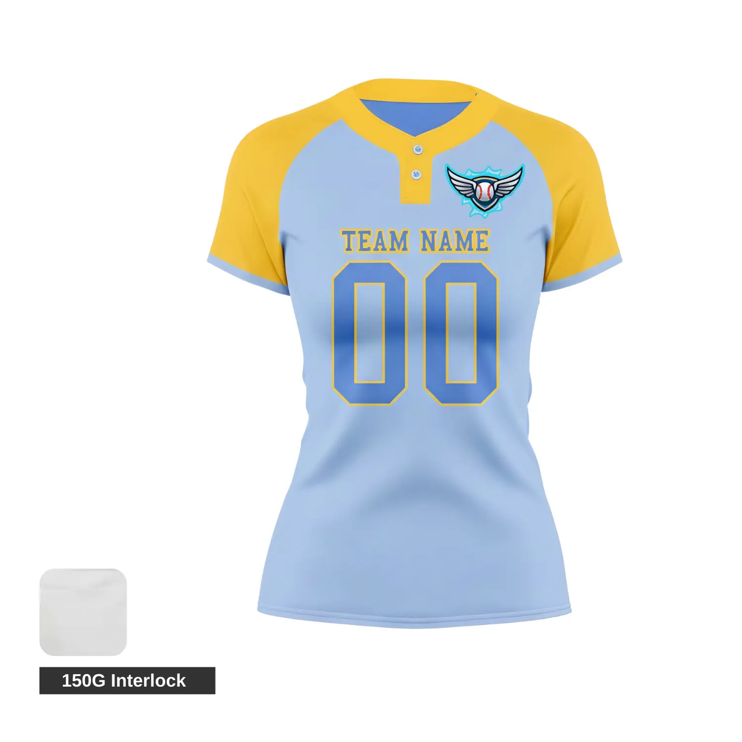 A lightweight custom women's baseball jersey with a soft feel, made from 150G Both Side Poly fabric with full sublimation.