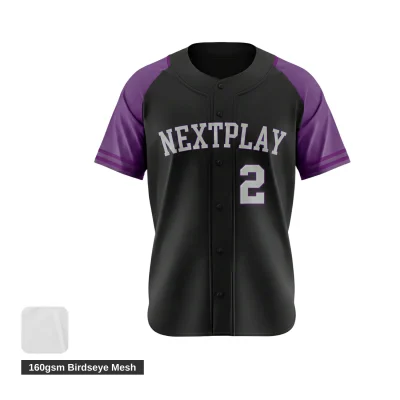 A classic full-button baseball jersey custom sublimated with team graphics on breathable 160G Birdseye Mesh fabric.