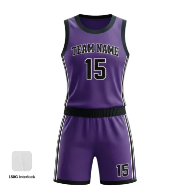 Women's-specific 150G Interlock basketball uniform kit with a contoured fit and classic, durable fabric.