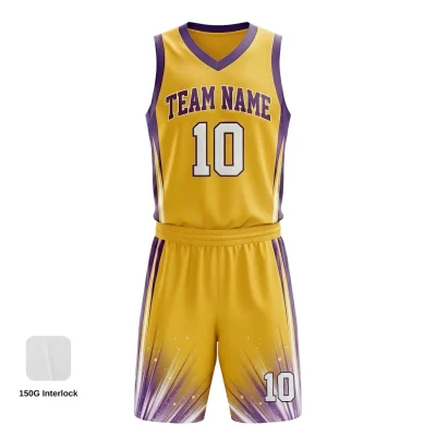 V-neck basketball uniform kit with a classic collar, made from durable and smooth 150G Interlock fabric.