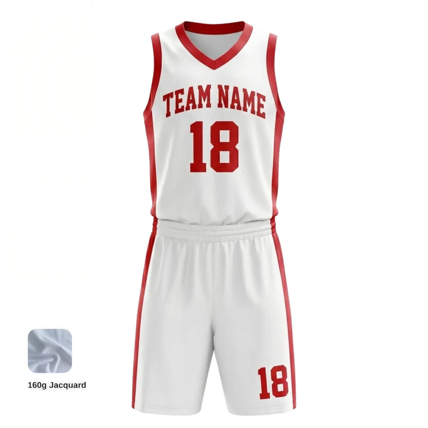 V-neck basketball uniform kit with a classic collar and the distinctive woven texture of 160G Jacquard fabric.