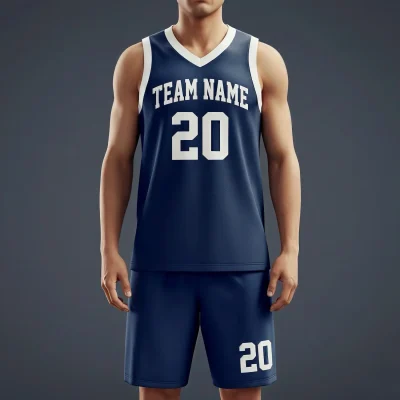 V-neck basketball uniform kit with a classic collar, made from heavyweight 180G NBA-style jacquard fabric.