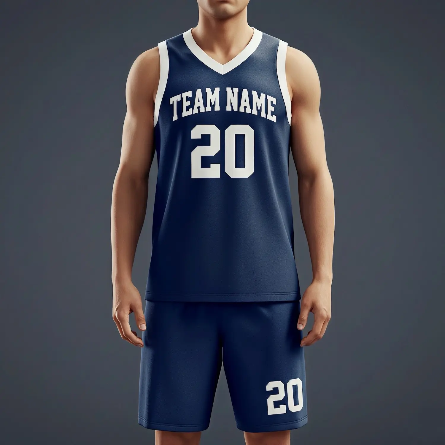 V-neck basketball uniform kit with a classic collar, made from heavyweight 180G NBA-style jacquard fabric.