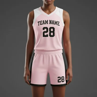 Women's-specific V-neck basketball uniform kit with a classic collar, contoured fit, and durable 150G Interlock fabric.