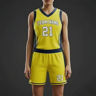 Women's-specific V-neck basketball uniform kit with a classic collar, contoured fit, and heavyweight 180G NBA-style jacquard fabric.