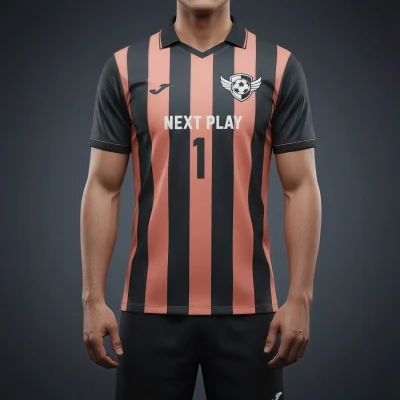 Soccer team wearing custom blue and white jerseys with structured lapel flat V-neck collars