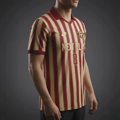 Soccer team wearing custom red and white mesh jerseys with structured lapel flat V-neck collars