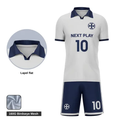Soccer team wearing complete mesh uniform sets with flat lapel neck jerseys and matching breathable shorts