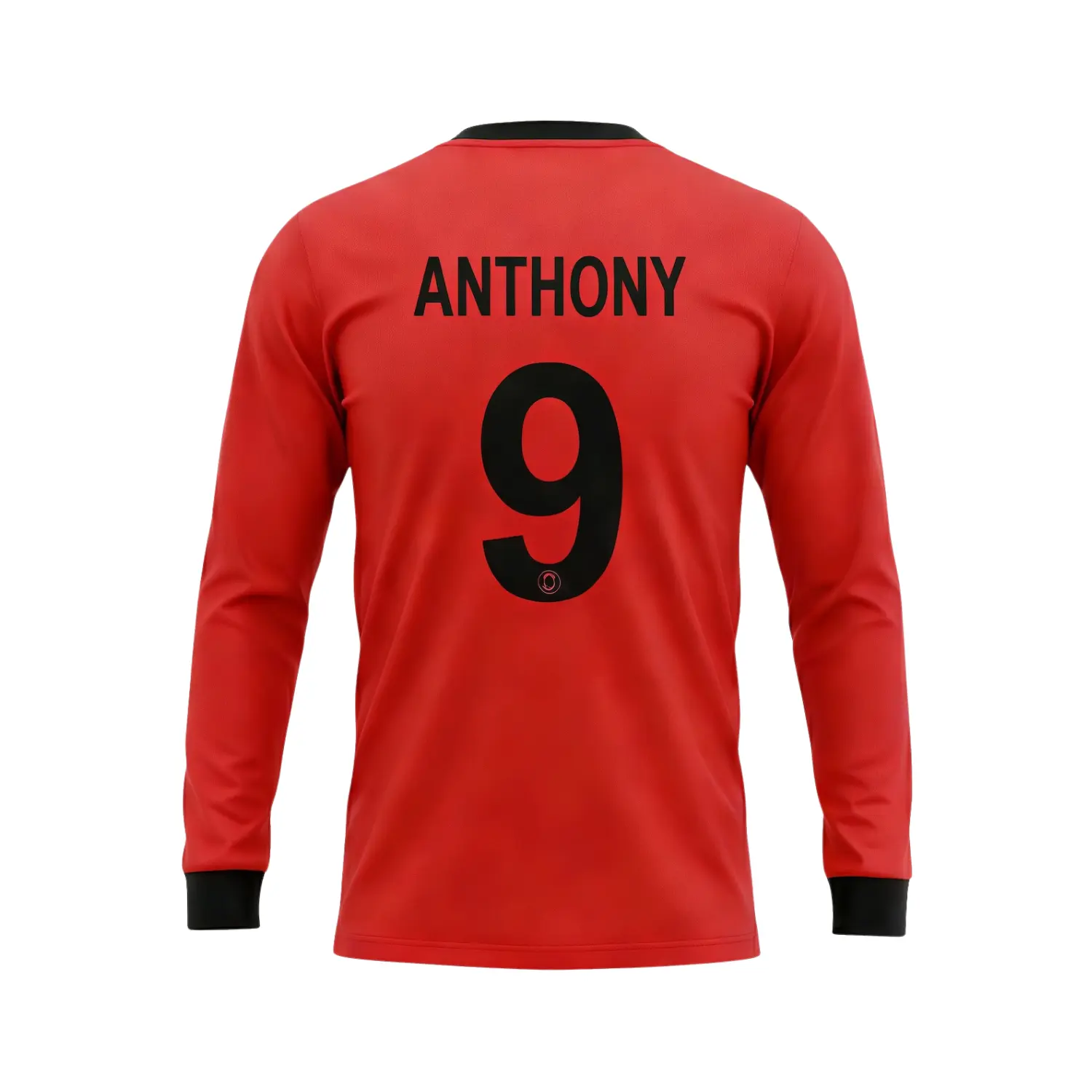 Athlete in a long sleeve spandex V-neck soccer jersey demonstrating stretch and movement