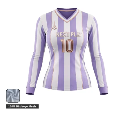 Soccer player in a breathable long sleeve mesh V-neck jersey during a warm-weather match