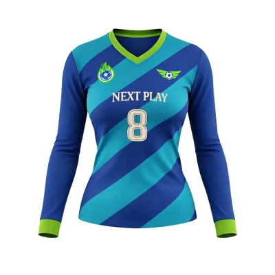 Women's soccer team wearing contoured long sleeve V-neck jerseys during a match