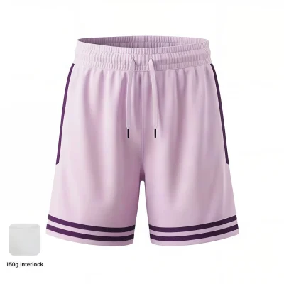 Female athlete wearing 2-inch inseam 150 Interlock basketball shorts Caption: The BKB-02-INT features a 2-inch inseam and premium 150 Interlock fabric for ultimate comfort, ventilation, and mobility.