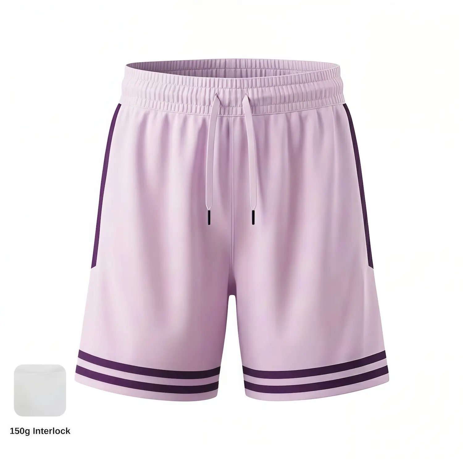 Female athlete wearing 2-inch inseam 150 Interlock basketball shorts Caption: The BKB-02-INT features a 2-inch inseam and premium 150 Interlock fabric for ultimate comfort, ventilation, and mobility.