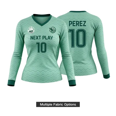 Elite soccer team in advanced long sleeve performance mesh V-neck jerseys during a match