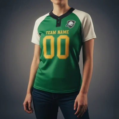 A classic 2-button front baseball jersey custom sublimated with team logos, made from breathable 160G Birdseye Mesh.