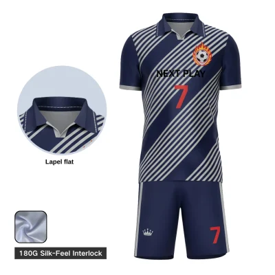 Elite soccer team wearing complete silk-feel uniform sets with flat lapel neck jerseys and matching luxury shorts