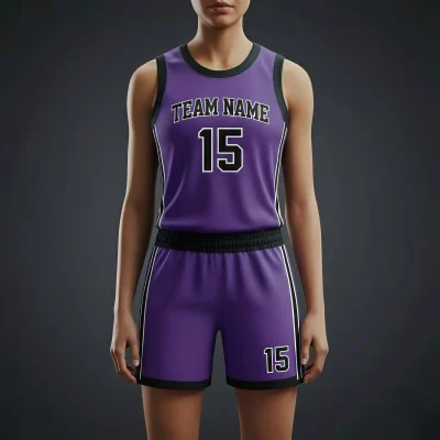 Women's-specific 150G Interlock basketball uniform kit with a contoured fit and classic, durable fabric.