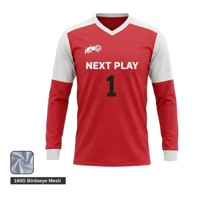 Soccer player in a breathable long sleeve mesh V-neck jersey during a warm-weather match