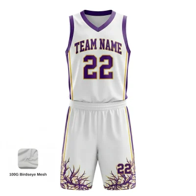 Classic V-neck basketball uniform kit with a traditional collar, made from ultra-lightweight 50D 100G mesh fabric.